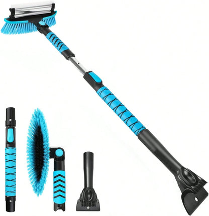 Yougfin 3 In 1 Snow Brush With Ice Scraper For Car Windshield Extendable, SUV Snow Removal With Squeegee Heavy Duty, 180° Rotating Head Car Window
