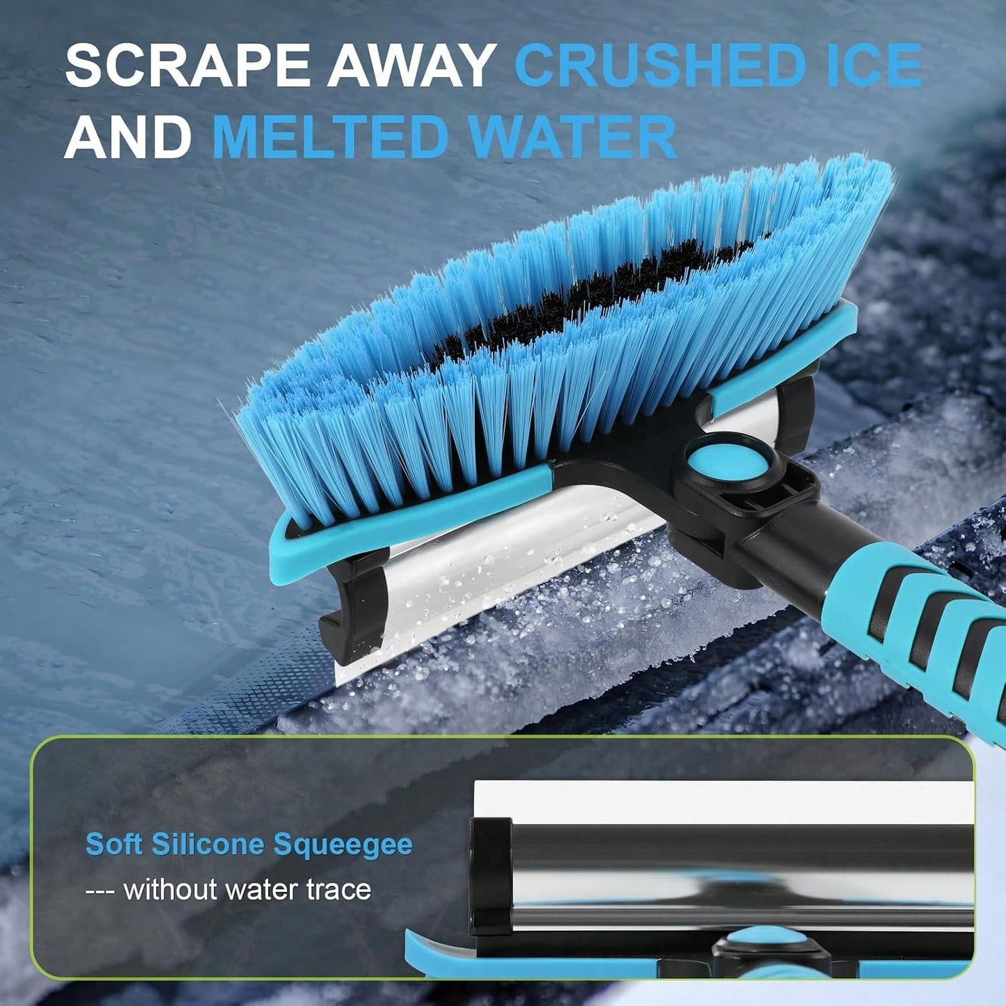 Yougfin 3 In 1 Snow Brush With Ice Scraper For Car Windshield Extendable, SUV Snow Removal With Squeegee Heavy Duty, 180° Rotating Head Car Window