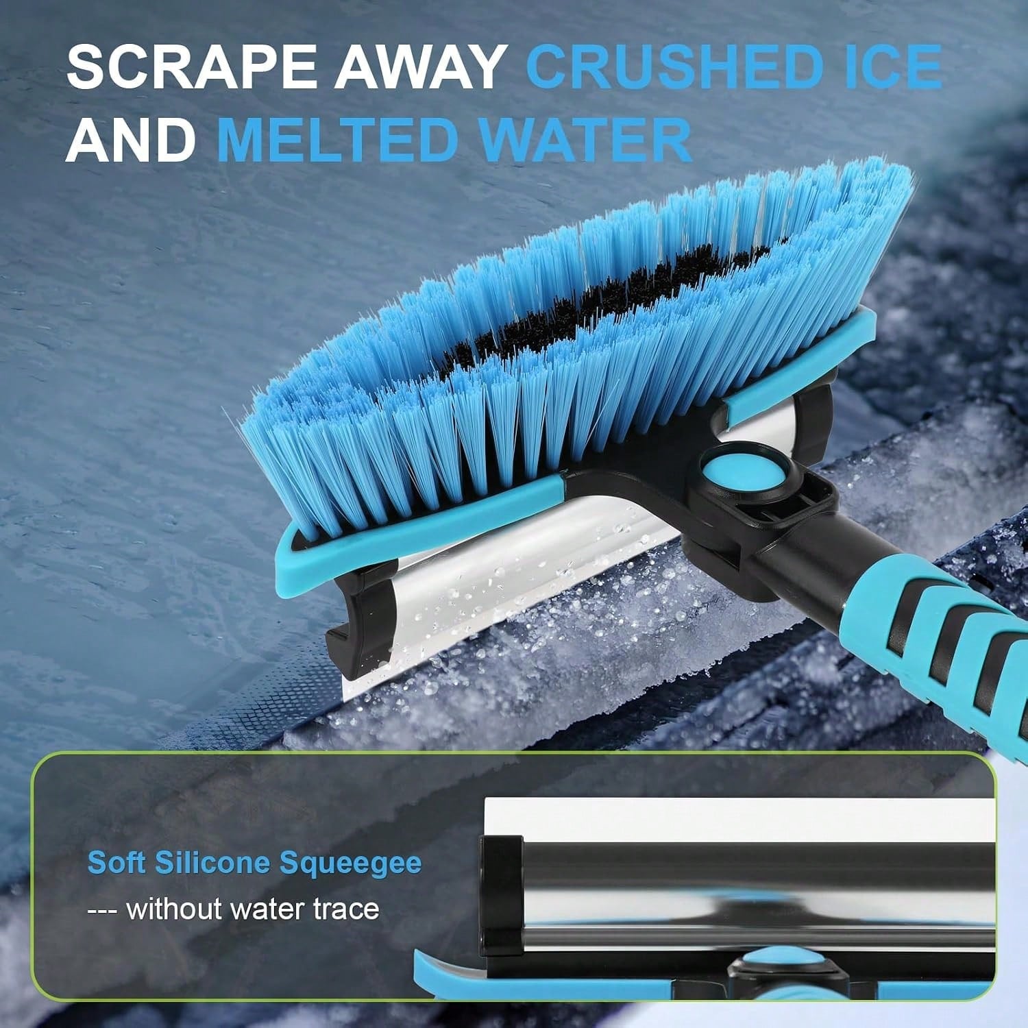Yougfin 3 In 1 Snow Brush With Ice Scraper For Car Windshield Extendable, SUV Snow Removal With Squeegee Heavy Duty, 180° Rotating Head Car Window