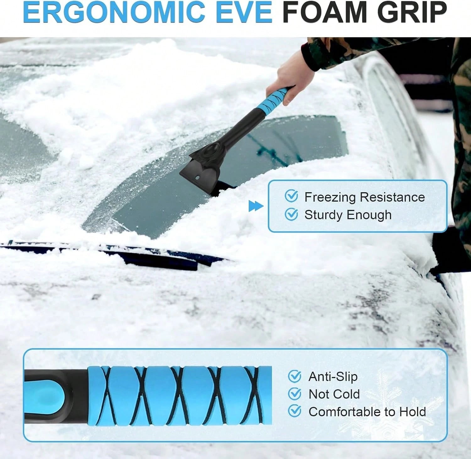 Yougfin 3 In 1 Snow Brush With Ice Scraper For Car Windshield Extendable, SUV Snow Removal With Squeegee Heavy Duty, 180° Rotating Head Car Window