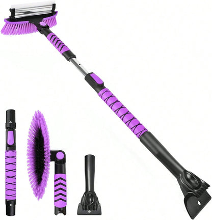 Yougfin 3 In 1 Snow Brush With Ice Scraper For Car Windshield Extendable, SUV Snow Removal With Squeegee Heavy Duty, 180° Rotating Head Car Window