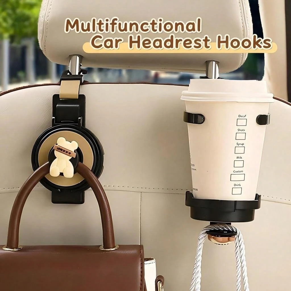 yucen Car Seat Back Cartoon Cute Hook Multi-Function Cup Holder Rear Seat Storage Organizer Decoration For Women
