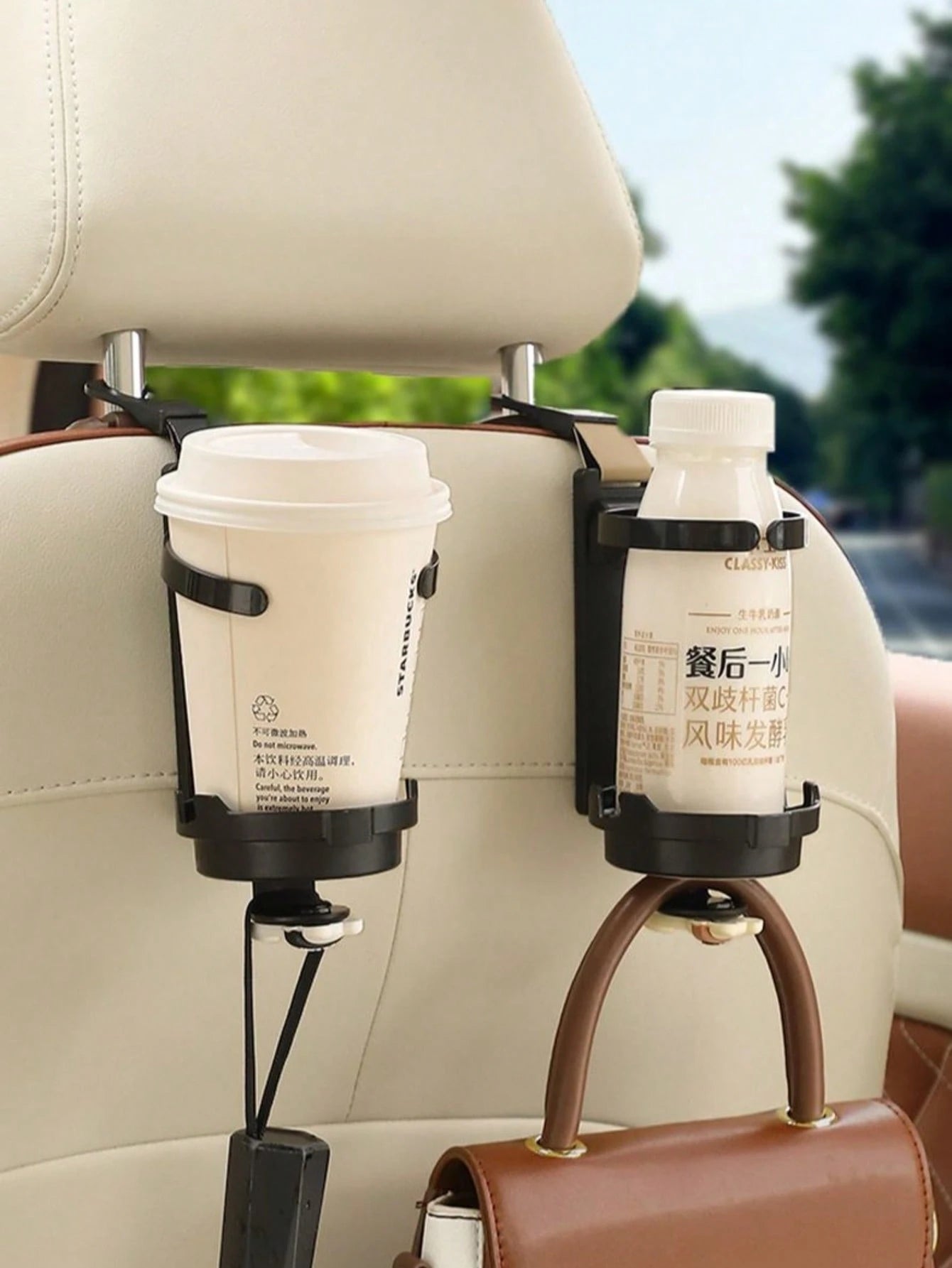 yucen Car Seat Back Cartoon Cute Hook Multi-Function Cup Holder Rear Seat Storage Organizer Decoration For Women