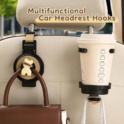 yucen Car Seat Back Cartoon Cute Hook Multi-Function Cup Holder Rear Seat Storage Organizer Decoration For Women