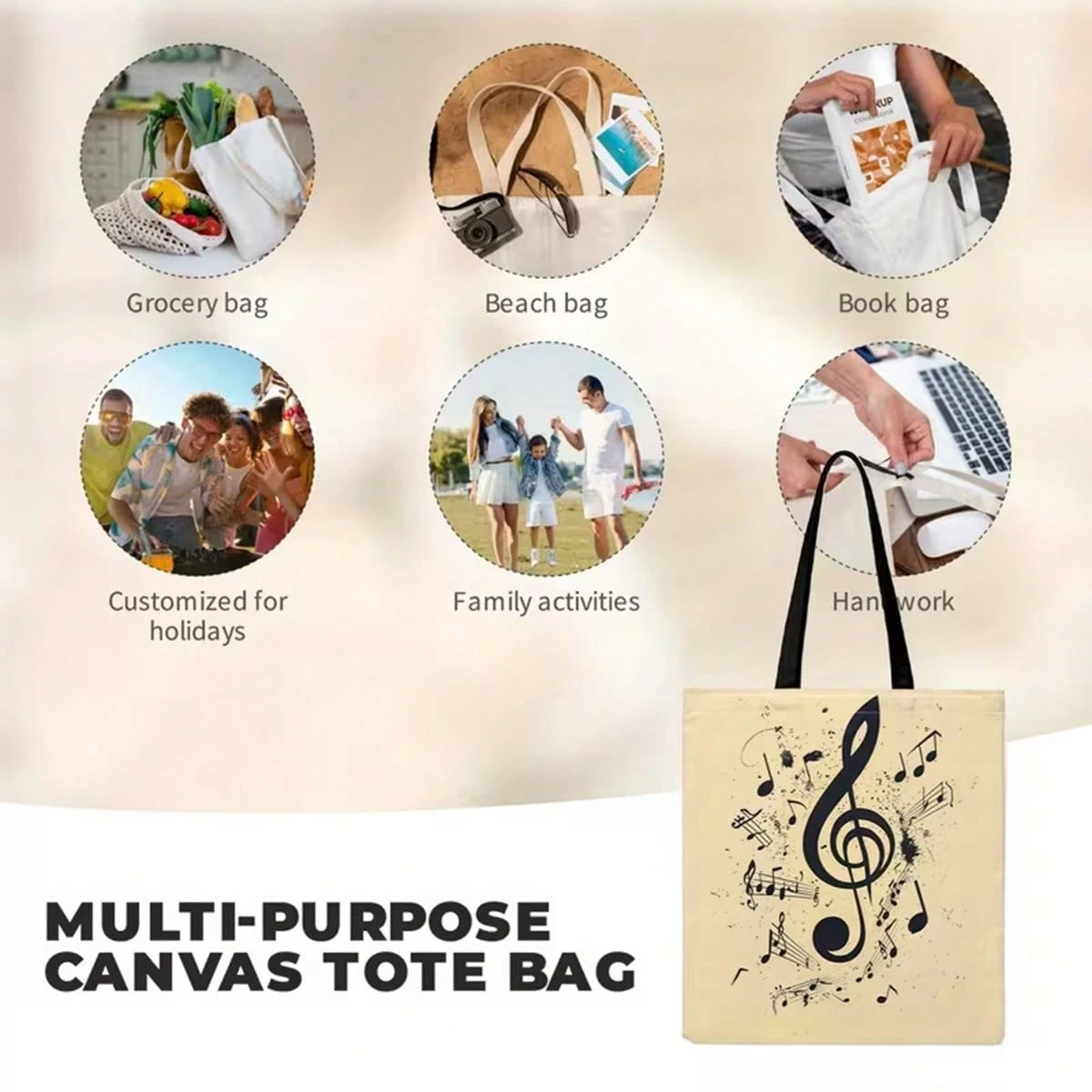 ZCAYNGER Tomato Print Canvas Tote Bag- Reusable Shopping Bag With Durable Handles, High-Quality And Stylish Design For Farmers' Markets, Beach, And Everyday Use- Beige With Vibrant Tomato & Green Le
