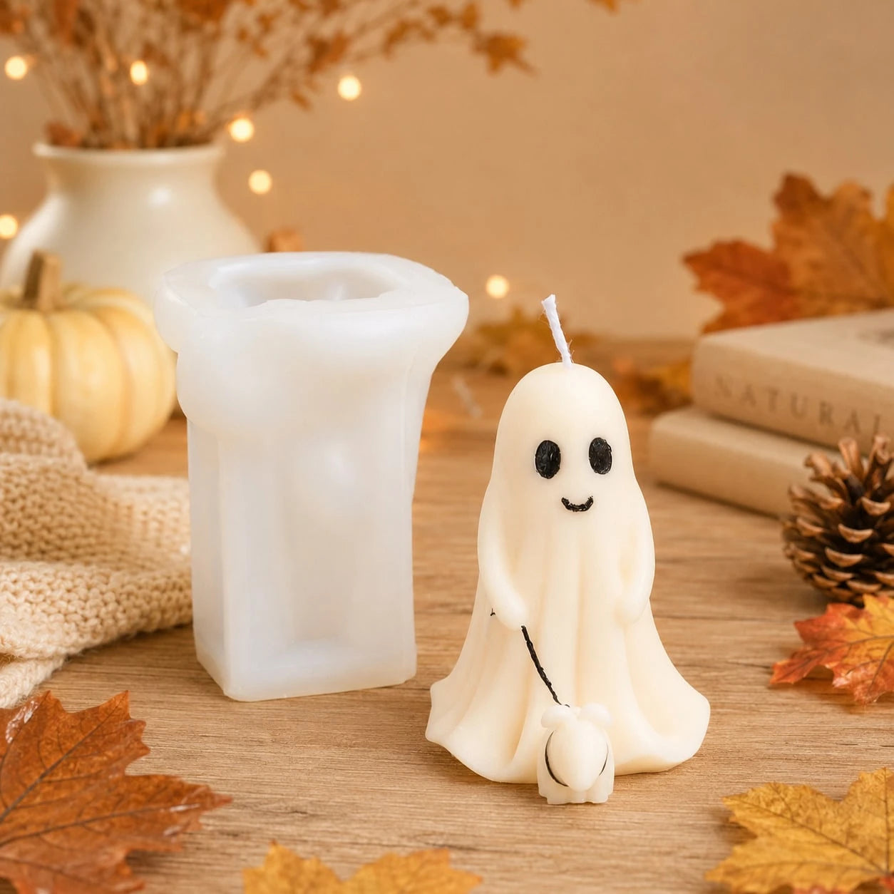 Zhonghui Mold 3D Halloween Ghost Silicone Mold, Cute Ghost Pumpkin Candle Mold For DIY Soap, Resin, Plaster, Handmade Crafts And Spooky Party Decor
