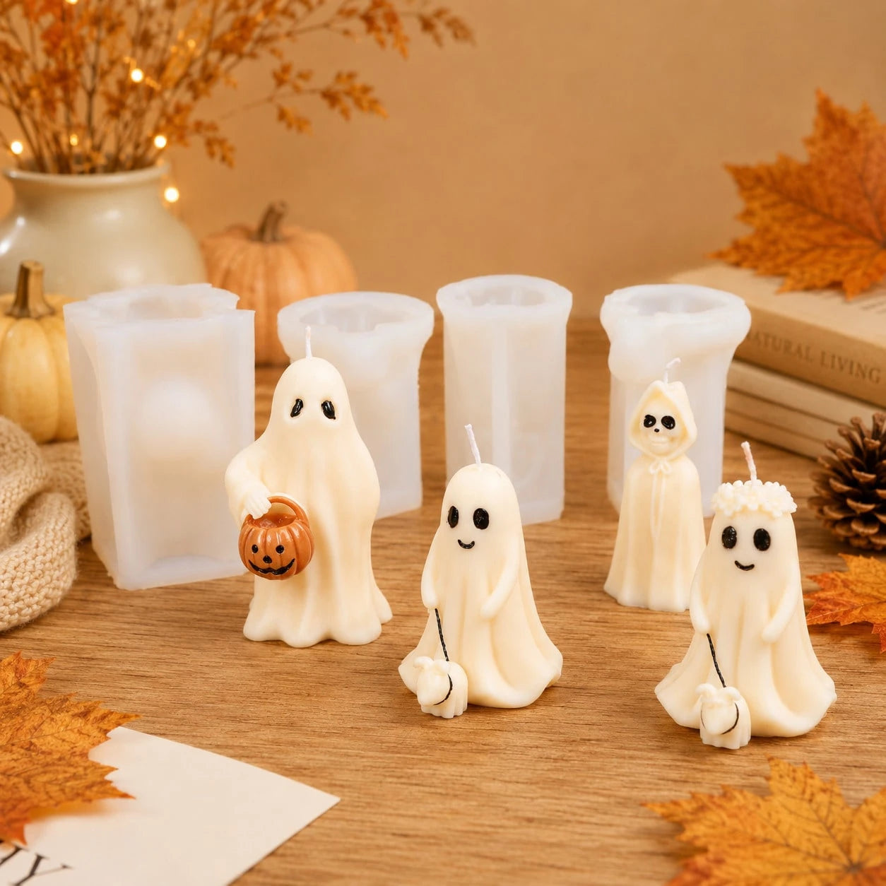 Zhonghui Mold 3D Halloween Ghost Silicone Mold, Cute Ghost Pumpkin Candle Mold For DIY Soap, Resin, Plaster, Handmade Crafts And Spooky Party Decor